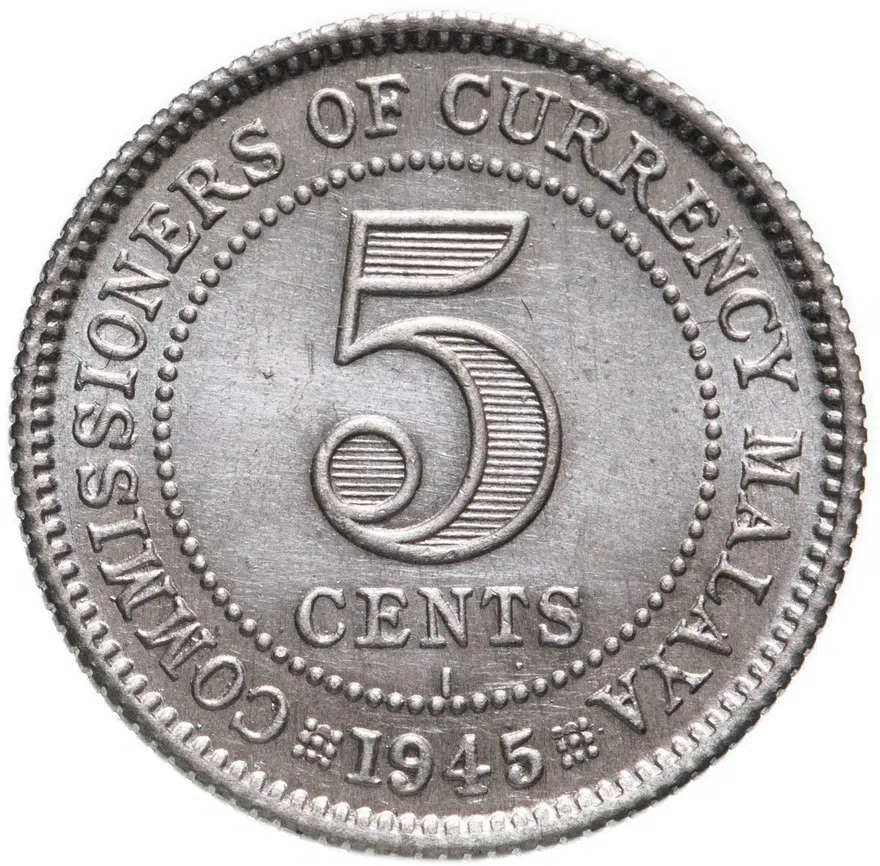 Малайя 5 центов (cents) 1945 I  знак монетного двора "I" - Бомбей