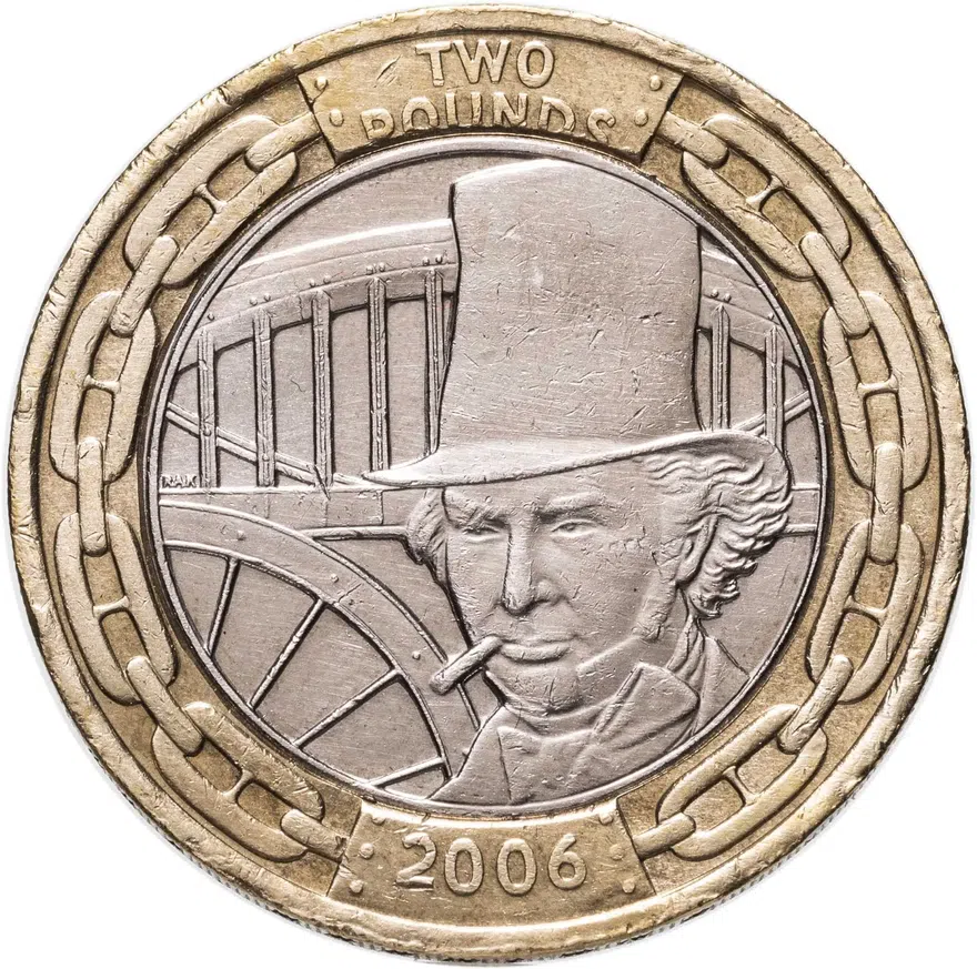 Великобритания 2 фунта (pounds) 2006 "200 лет со дня рождения Изамбарда Кингдома Брунеля — мост Альберта", аверс