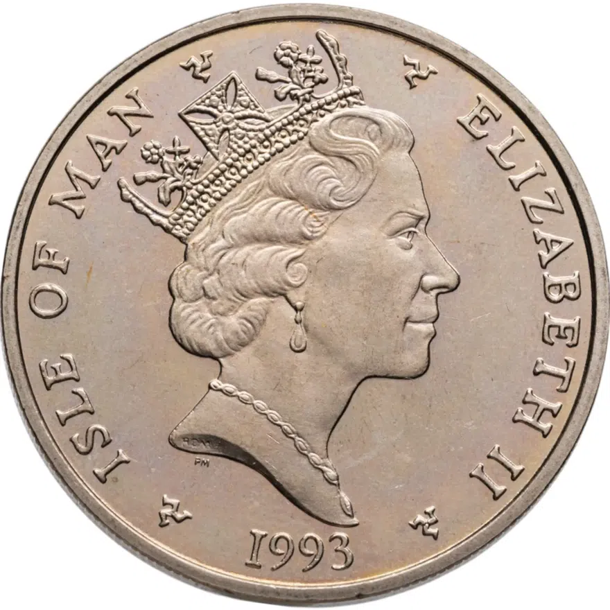 Остров Мэн 5 фунтов (pounds) 1993 Чемпион мира в формуле F1 1992 - Найджел Мэнселл, реверс