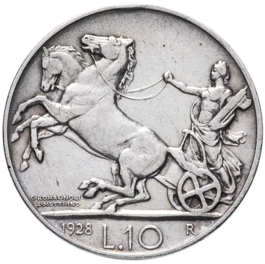 Италия 10 лир (lire) 1928, аверс
