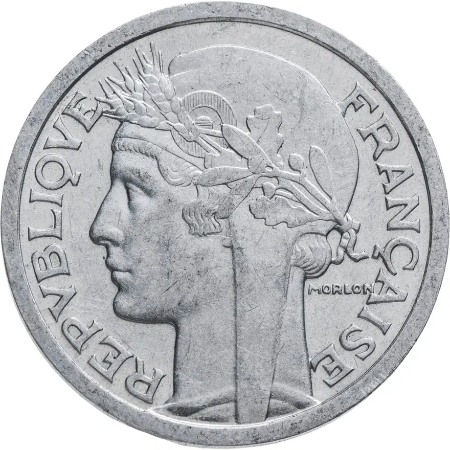 Франция 2 франка (francs) 1944  REPUBLIQUE FRANÇAISE Без отметки монетного двора, аверс