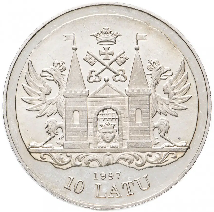 Латвия 10 латов (lati) 1997 "800 лет Риге - XVIII век", реверс