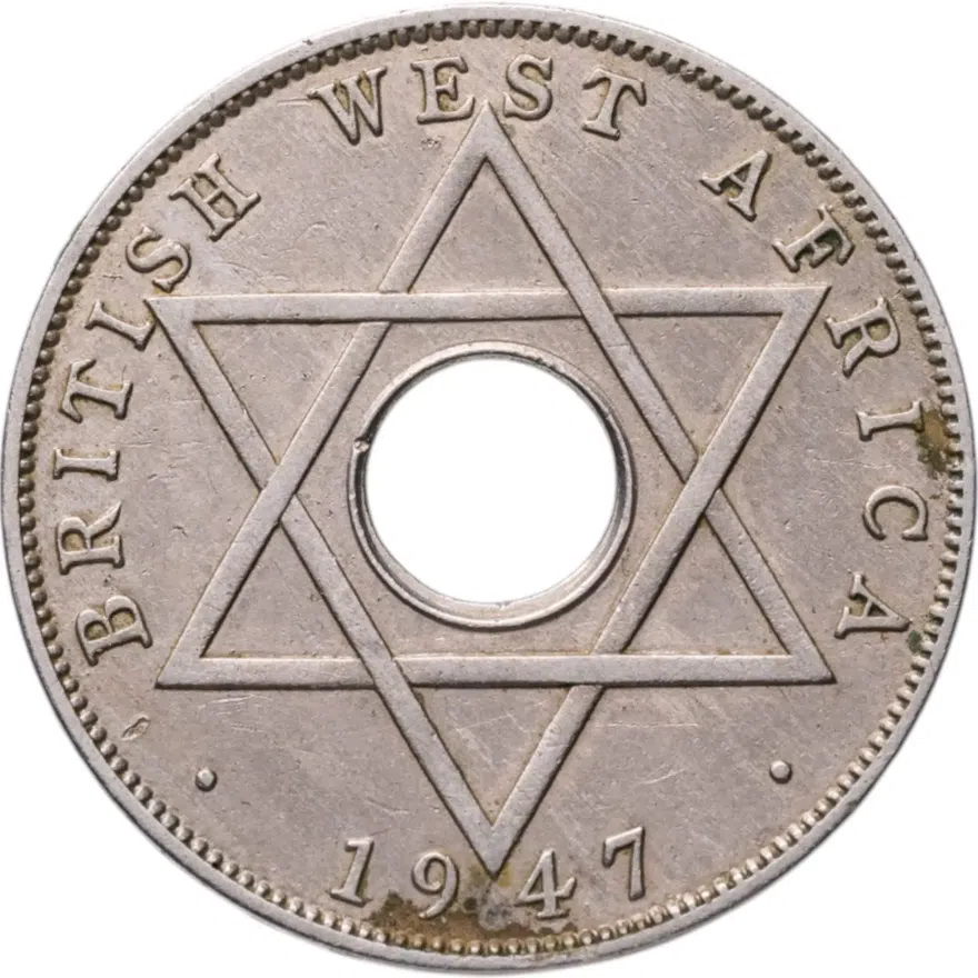 Британская Западная Африка 1/2 пенни (penny) 1947 H знак монетного двора: "H" - Хитон, Бирмингем, реверс