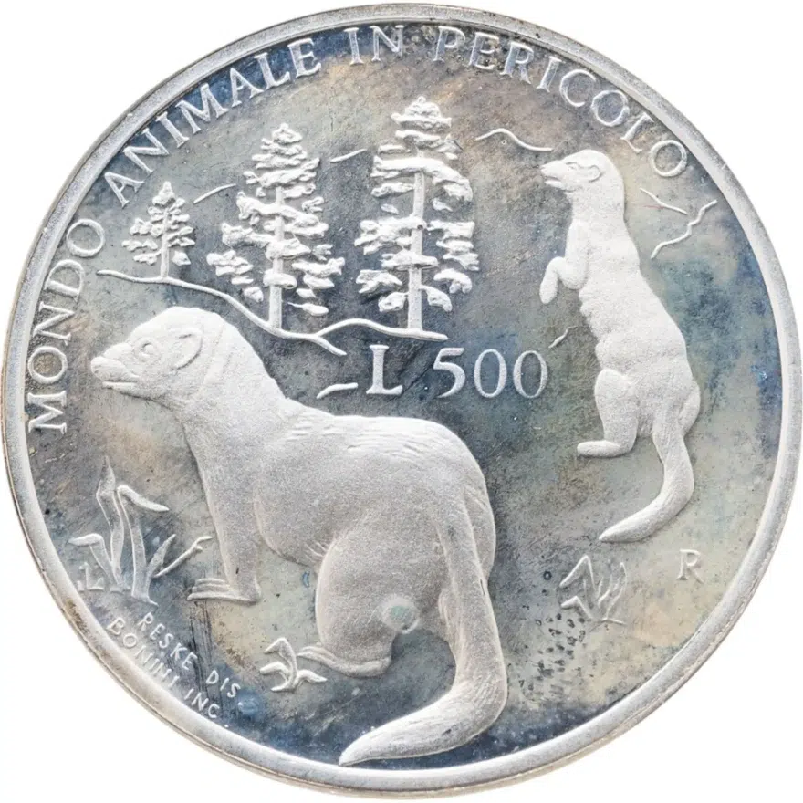 Сан-Марино 500 лир (lire) 1993  Лесные хорьки, реверс