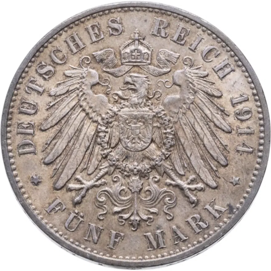 Германия (Саксония) 5 марок (mark) 1914, реверс