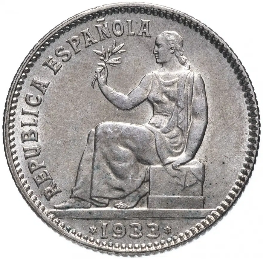 Испания 1 песета 1933, аверс