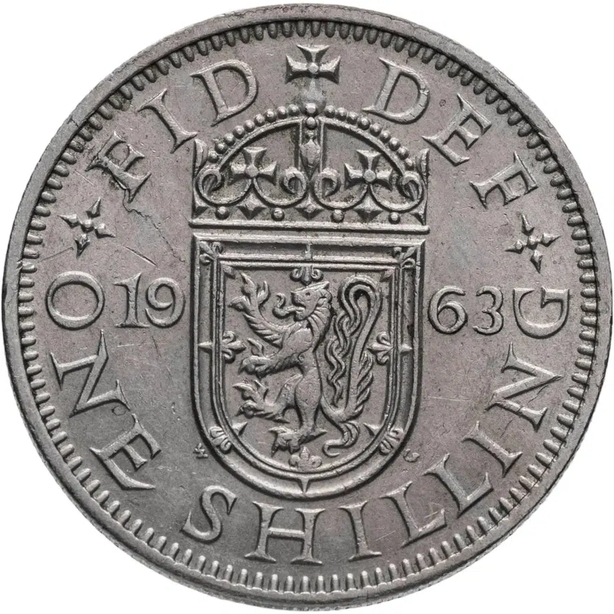 Великобритания 1 шиллинг (shilling) 1963  Шотландский герб - атакующий лев внутри коронованного щита, реверс