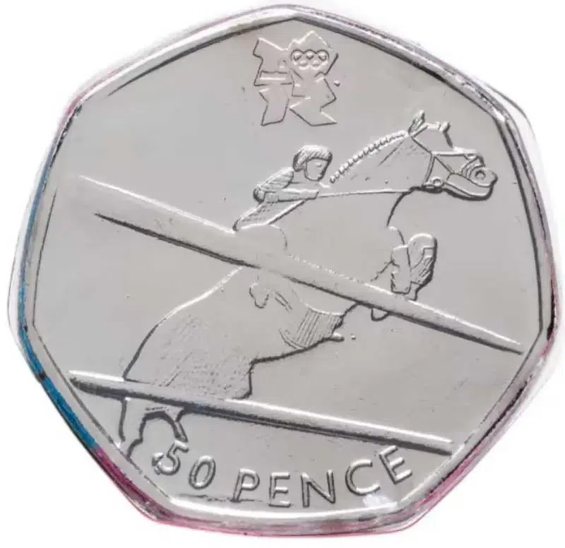 Великобритания 50 пенсов (pence) 2011  XXX летние Олимпийские Игры, Лондон 2012 - Конный спорт, аверс