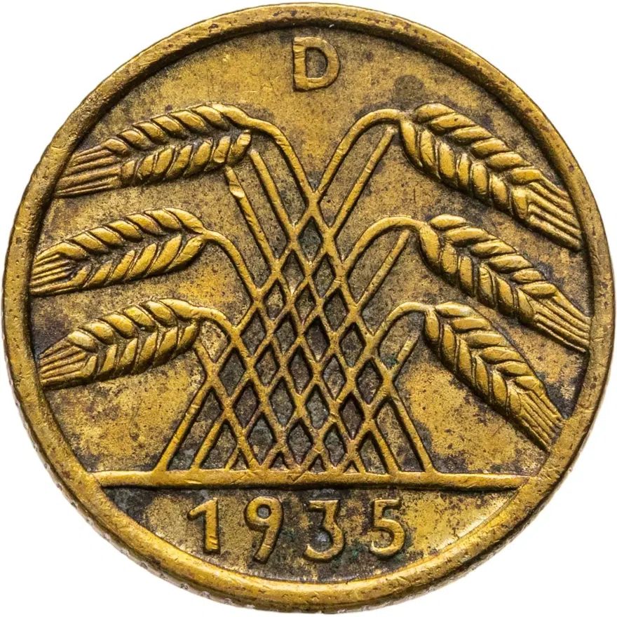 Германия 5 рейхспфеннигов (reichspfennig) 1935 D  знак монетного двора "D" — Мюнхен