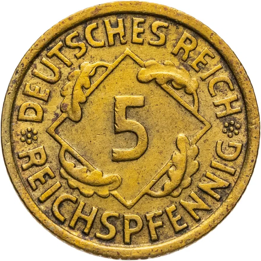 Германия 5 рейхспфеннигов (reichspfennig) 1935 D  знак монетного двора "D" — Мюнхен, реверс