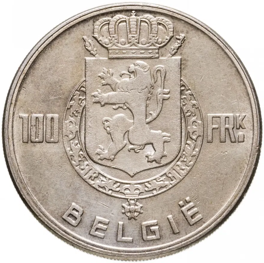 Бельгия 100 франков (francs) 1949 "Надпись на голландском - 'BELGIE'", реверс
