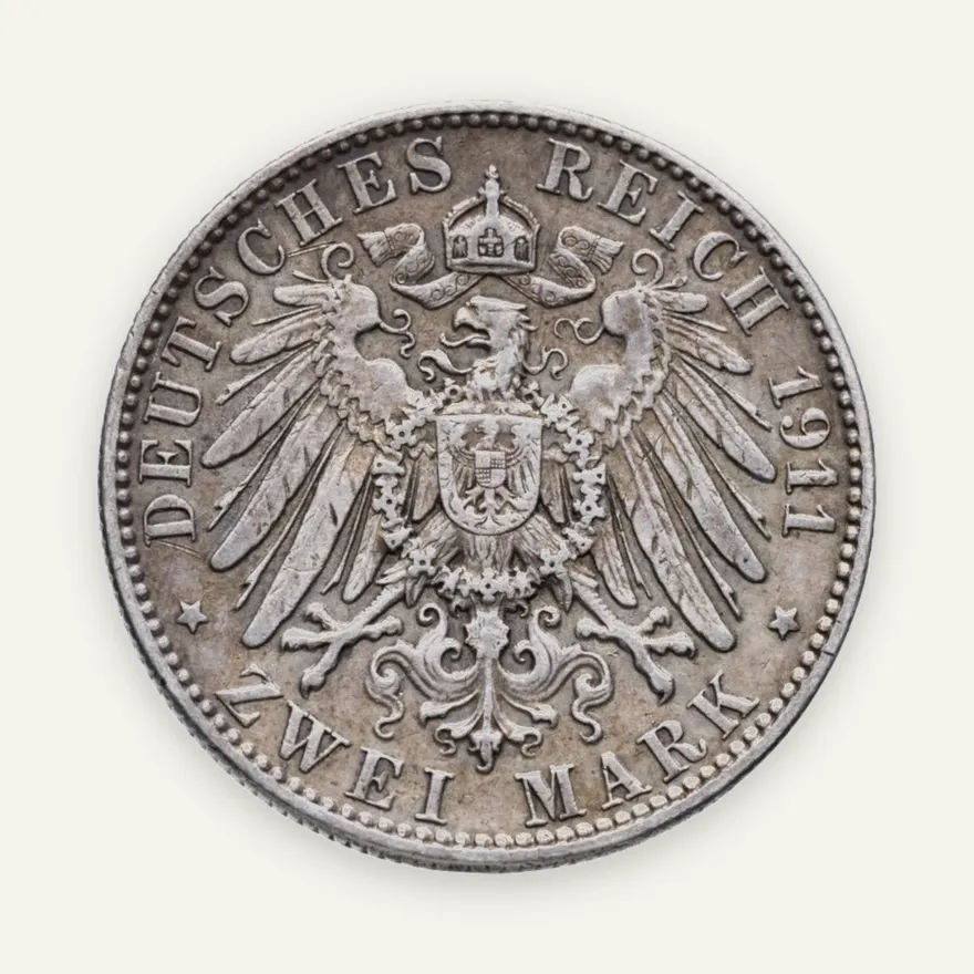 Германия (Империя) 2 марки (mark) 1911 E Саксония, реверс