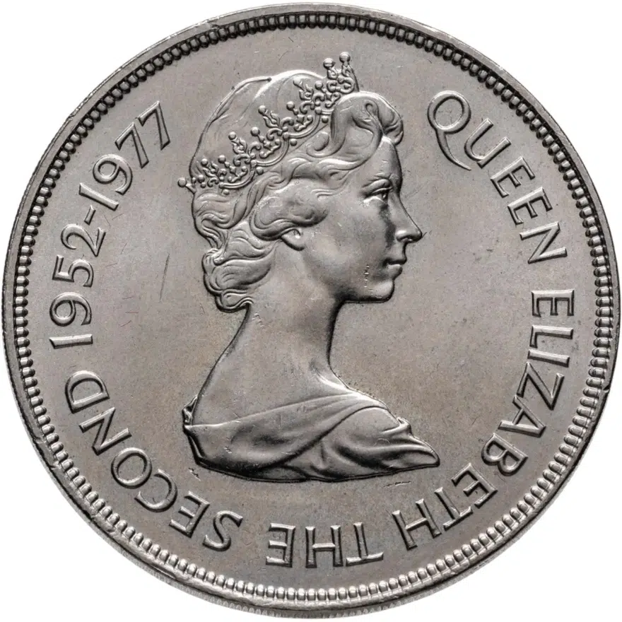 Остров Святой Елены 25 пенсов (pence) 1977  25-я годовщина вступления на престол королевы Елизаветы II (гигантская черепаха) медно-никелевый сплав, реверс