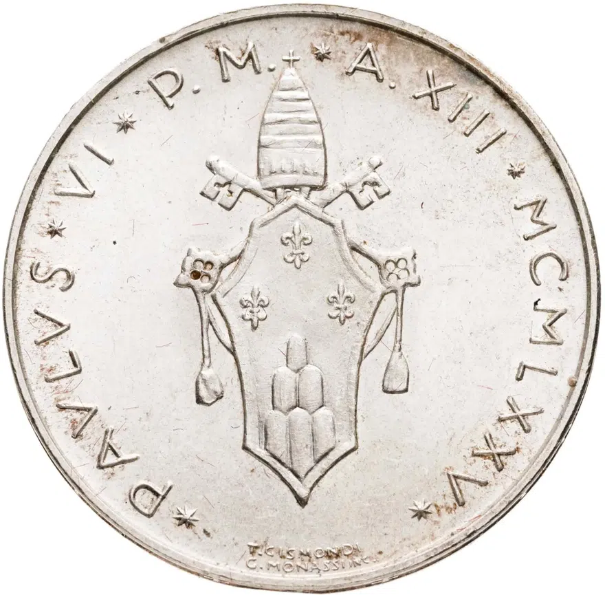 Ватикан 500 лир (lire) 1975, аверс