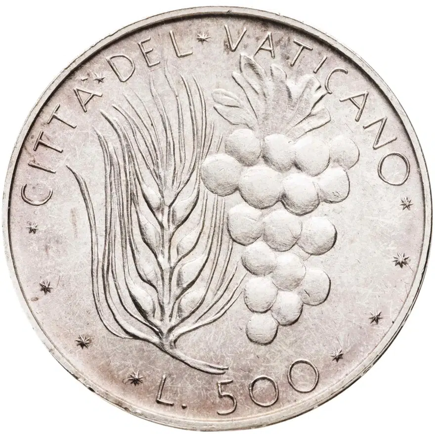 Ватикан 500 лир (lire) 1975, реверс