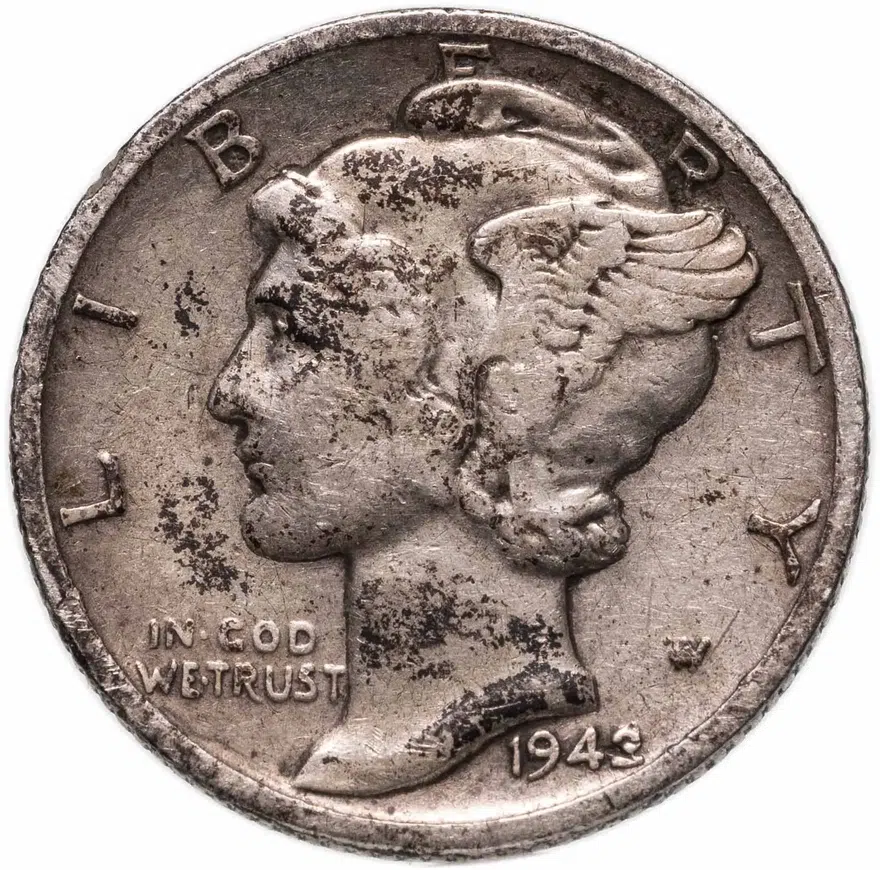 США 10 центов (дайм, one dime) 1942 D Mercury Dime (дайм «Меркурий») знак монетного двора "D" - Денвер, реверс