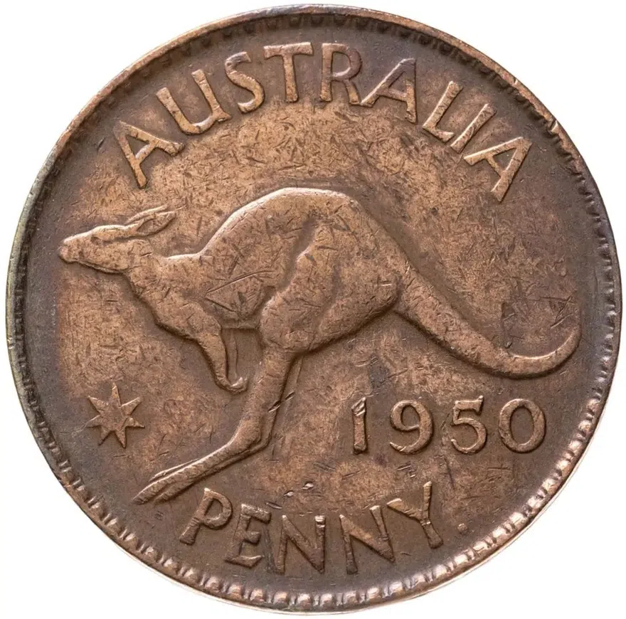 Австралия 1 пенни (penny) 1950   точка после "PENNY", аверс