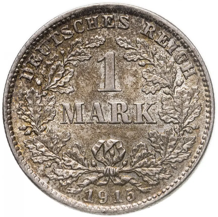 Германия 1 марка (mark) 1915 D  знак монетного двора: "D" - Мюнхен, аверс