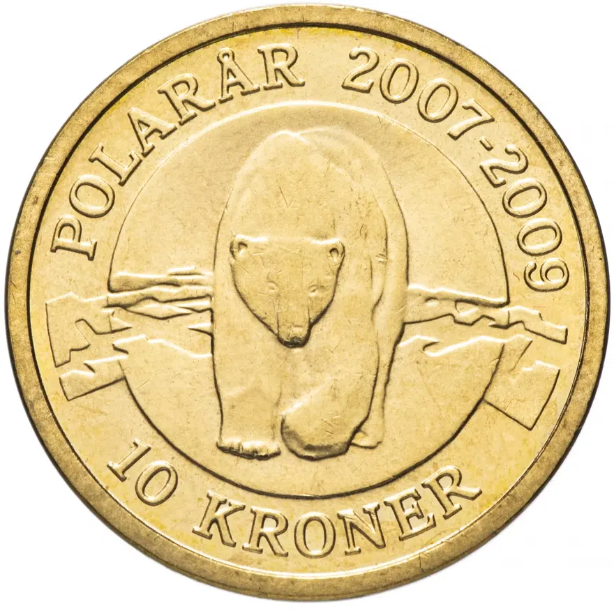 Дания 10 крон (kroner) 2007 "Международный полярный год - Полярный медведь", реверс