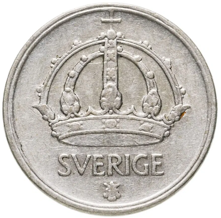 Швеция 25 эре (ore) 1943, реверс