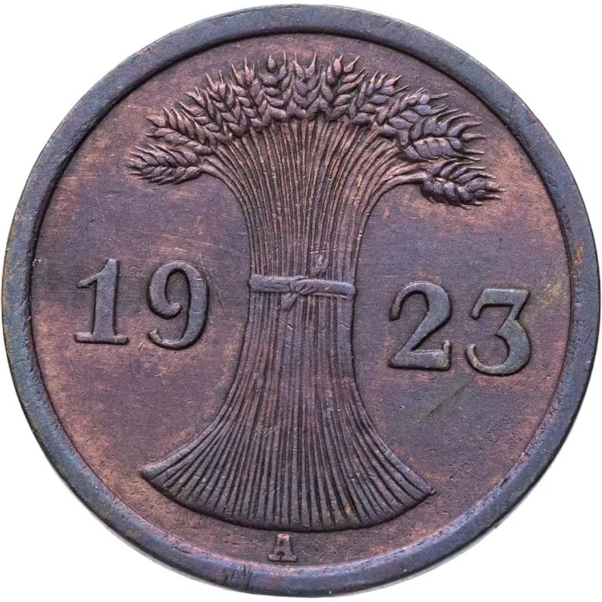 Германия 2 пфеннига (рентенпфеннига, rentenpfennig) 1923, реверс
