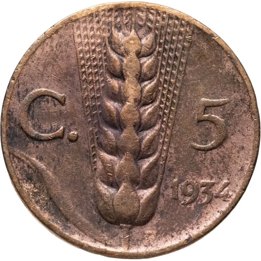 Италия 5 чентезимо (centesimi) 1934, аверс