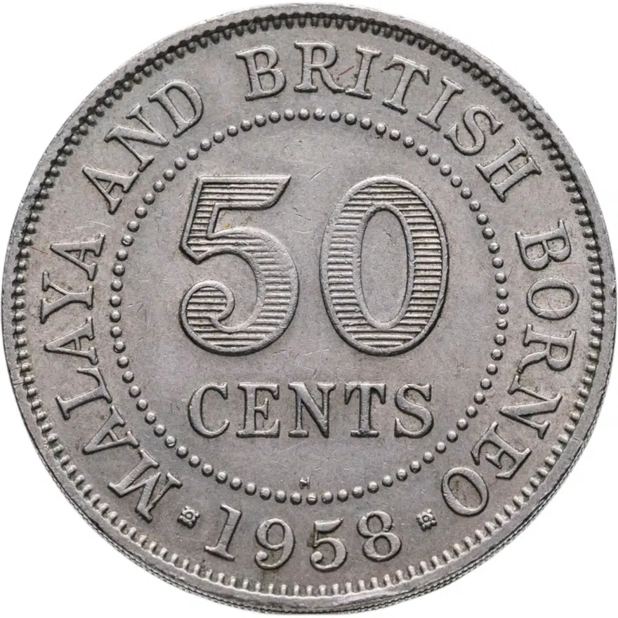 Малайя и Британское Борнео 50 центов (cents) 1958