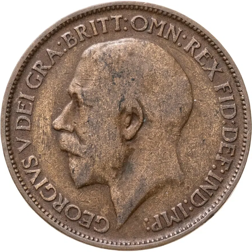 Великобритания 1/2 пенни (penny) 1915, аверс