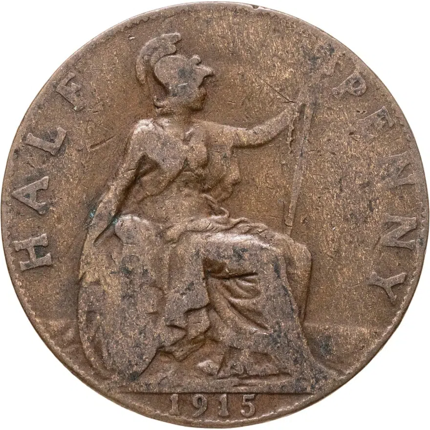 Великобритания 1/2 пенни (penny) 1915, реверс