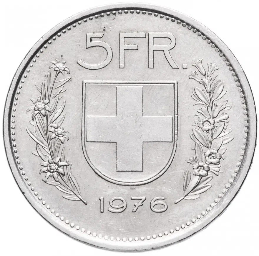 Швейцария 5 франков 1976, реверс