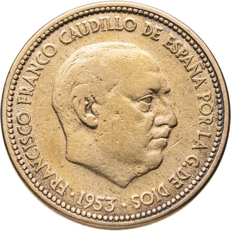 Испания 2,5 песеты (pesetas) 1953, 54 внутри звезды, аверс