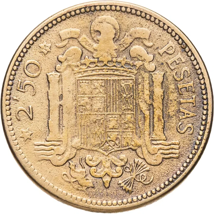Испания 2,5 песеты (pesetas) 1953, 54 внутри звезды, реверс