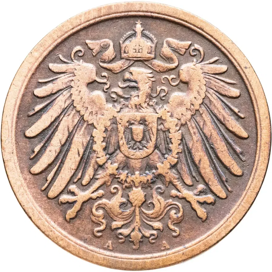 Германия 2 пфеннига (pfennig) 1907 A  знак монетного двора: "A" - Берлин, реверс