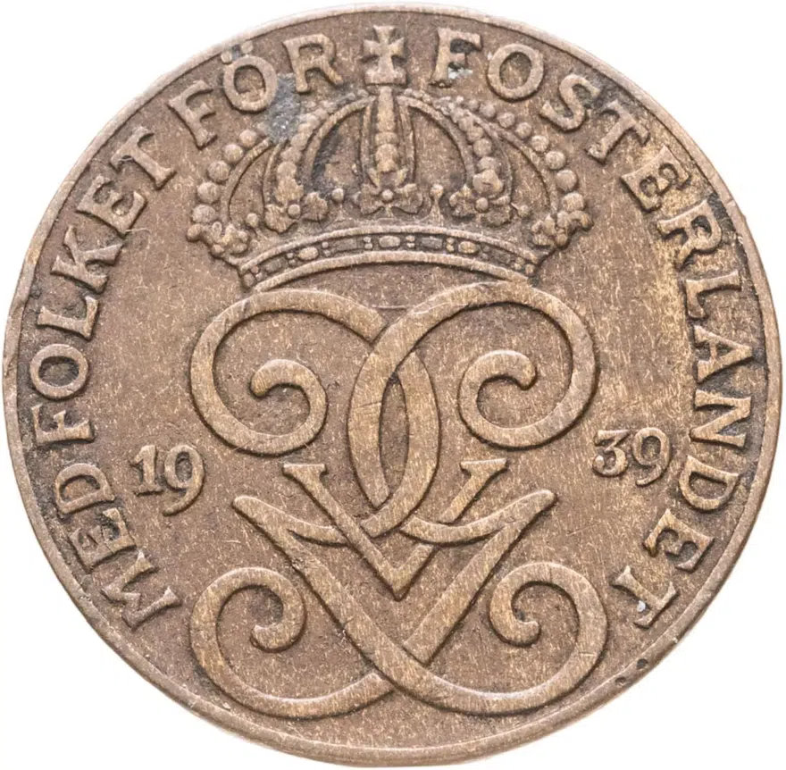 Швеция 2 эре (ore) 1939, реверс