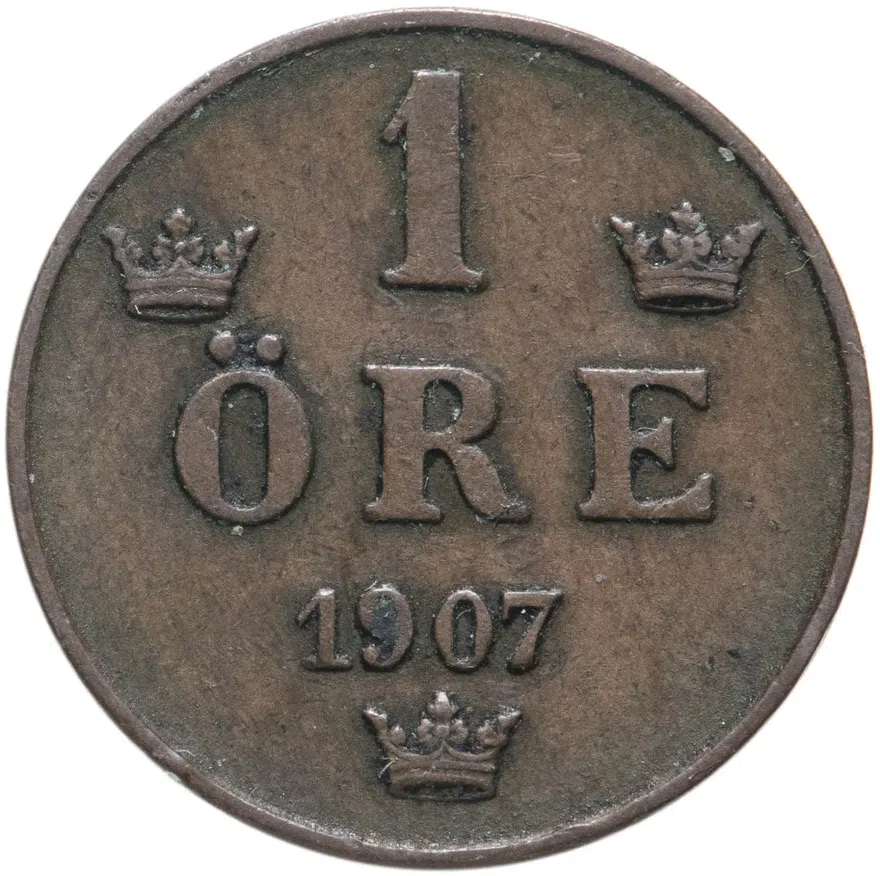 Швеция 1 эре (ore) 1907, реверс
