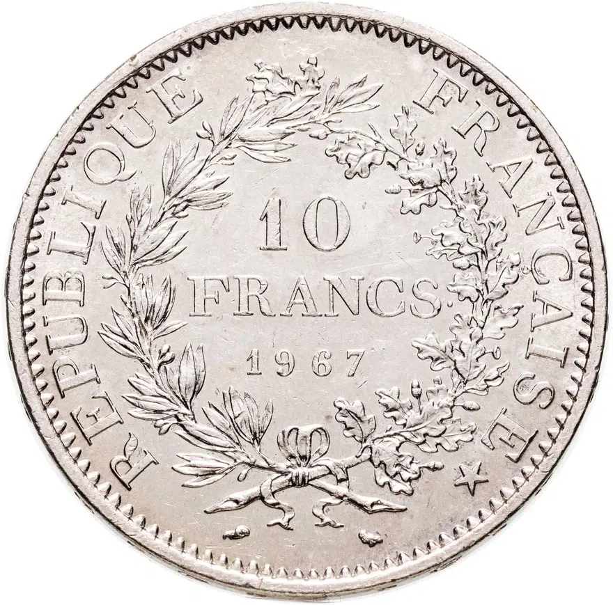 Франция 10 франков 1967, реверс