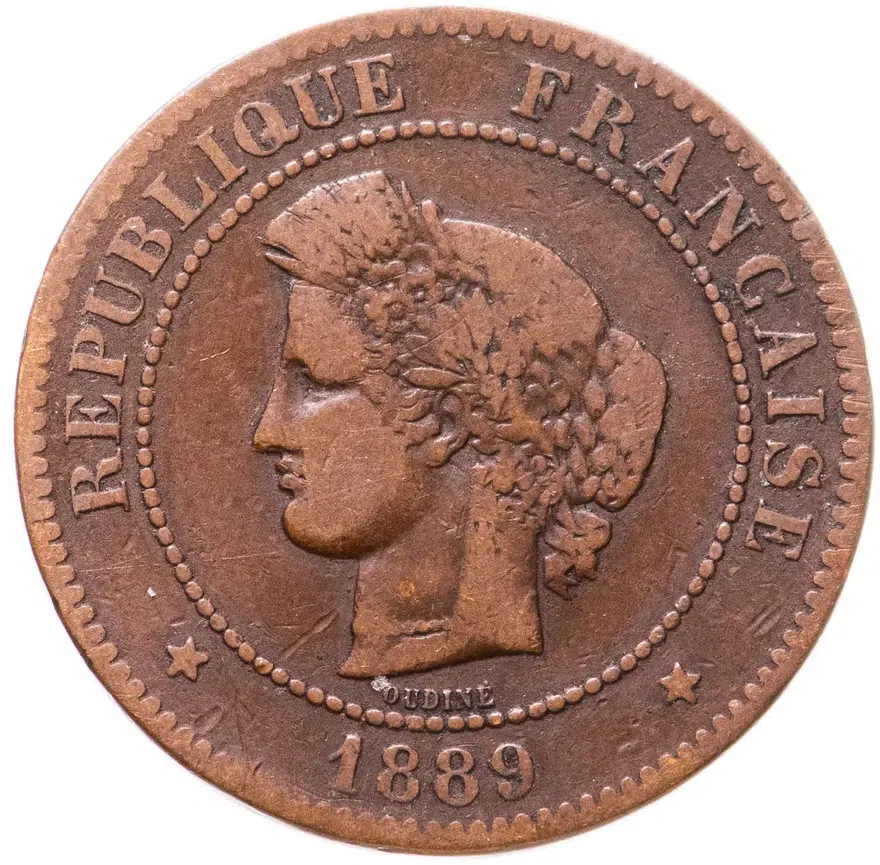 Франция 5 сантимов (centimes) 1889, аверс