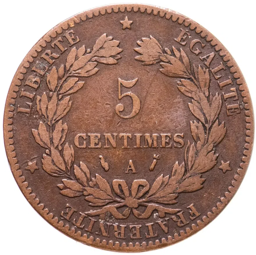 Франция 5 сантимов (centimes) 1889, реверс