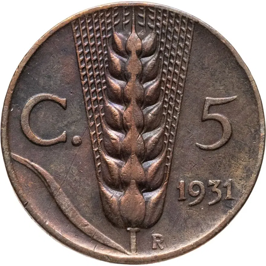 Италия 5 чентезимо (centesimi) 1931, аверс