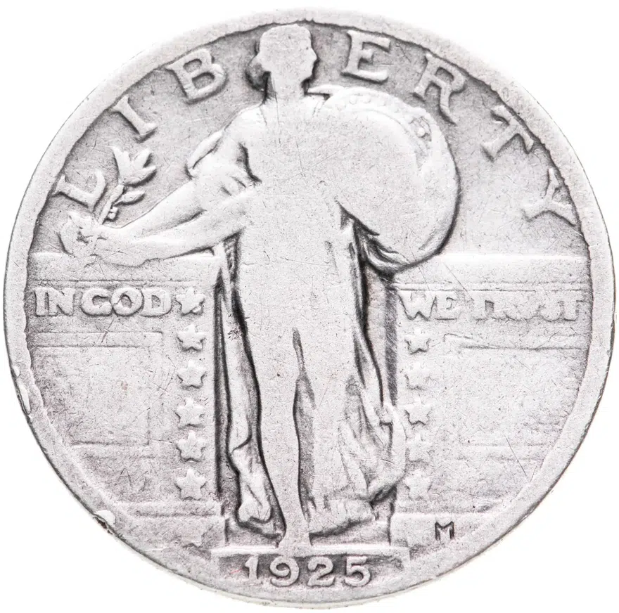 США 25 центов (квотер, 1/4 доллара, quarter dollar) 1925  Standing Liberty Quarter