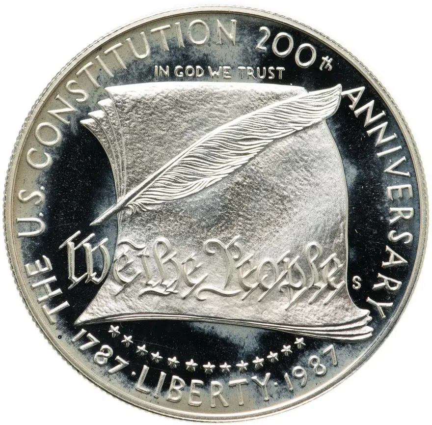 США 1 доллар (dollar) 1987 S Constitution (200 лет Конституции США) знак монетного двора "S" - Сан-Франциско, реверс