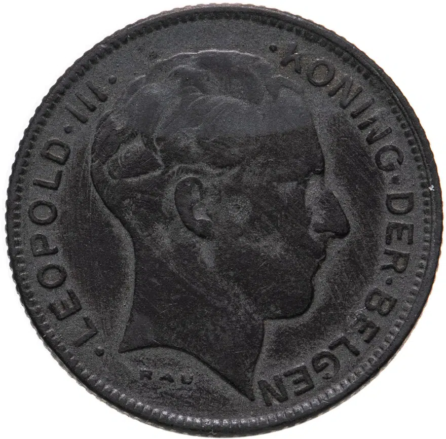 Бельгия 5 франков (francs) 1941  Надпись на голландском - 'DER BELGEN', аверс