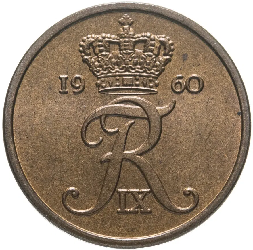 Дания 2 эре (ore) 1960  Бронза /коричневый цвет/