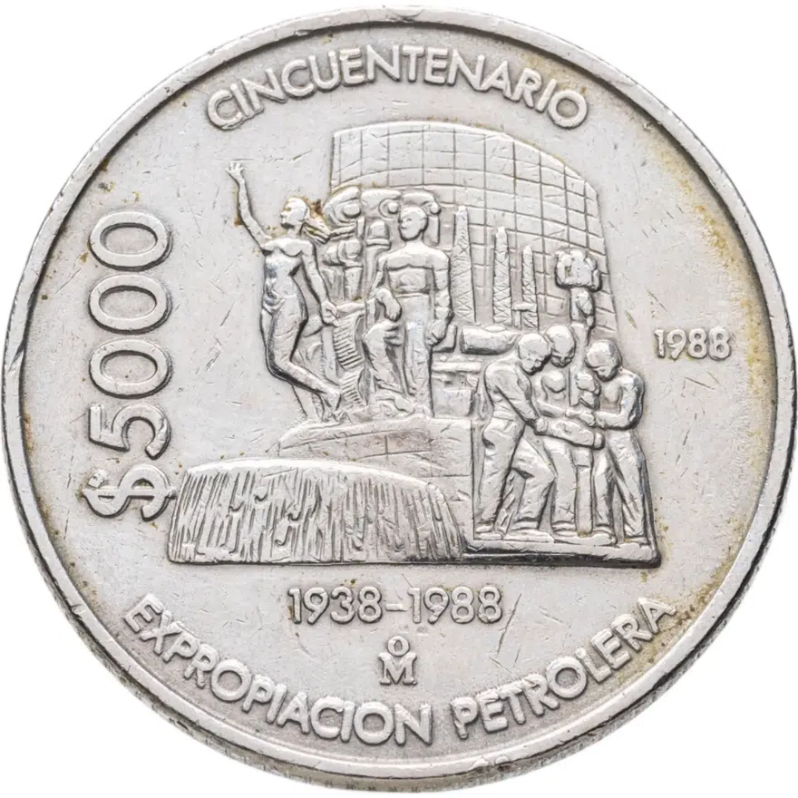 Мексика 5000 песо (pesos) 1988 "50 лет с момента национализации нефтяной промышленности", аверс