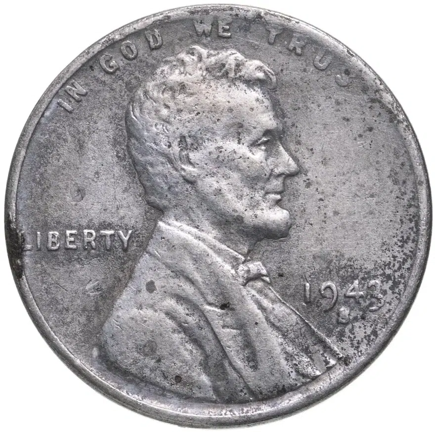 США 1 цент (cent) 1943 S Линкольн, пшеничный цент (Wheat Penny) стальной цент, знак монетного двора "S" - Сан-Франциско, аверс