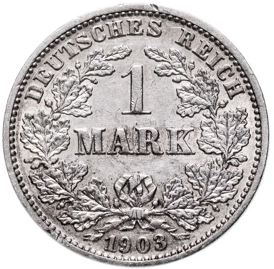 Германия 1 марка (mark) 1903 J знак монетного двора: "J" - Гамбург