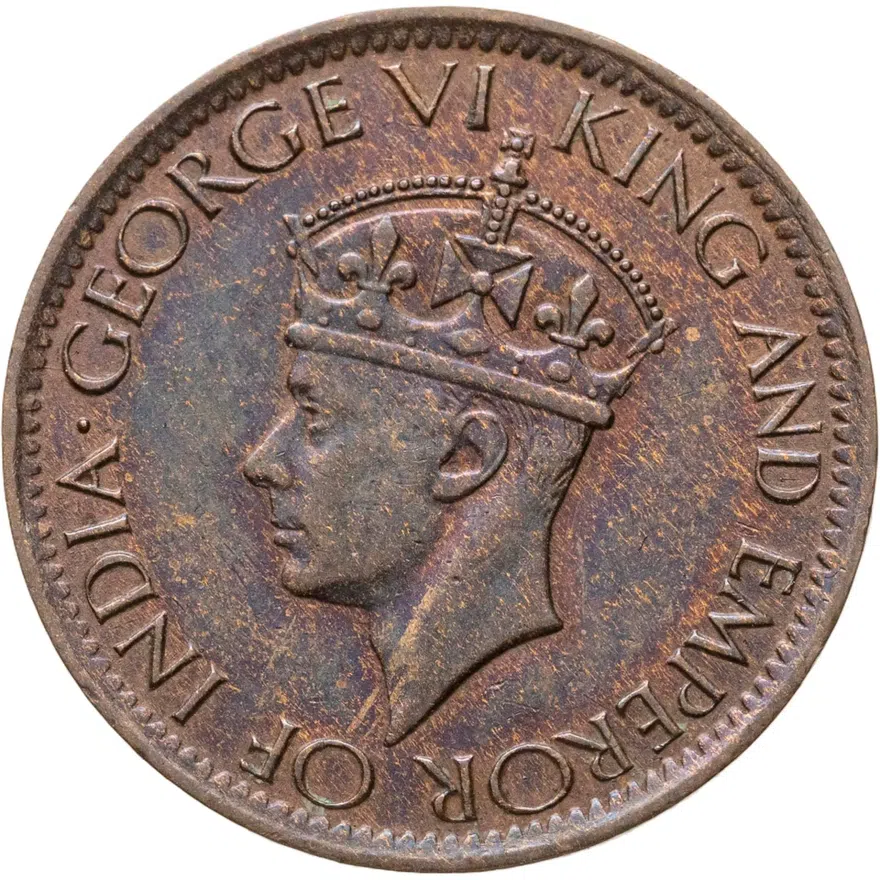Цейлон 1 цент (cent) 1942  Бронза, 2.35 гр, толщина 0.87 мм, реверс