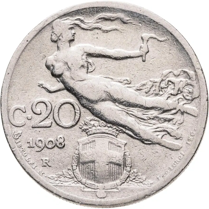 Италия 20 чентезимо (centesimi) 1908, реверс