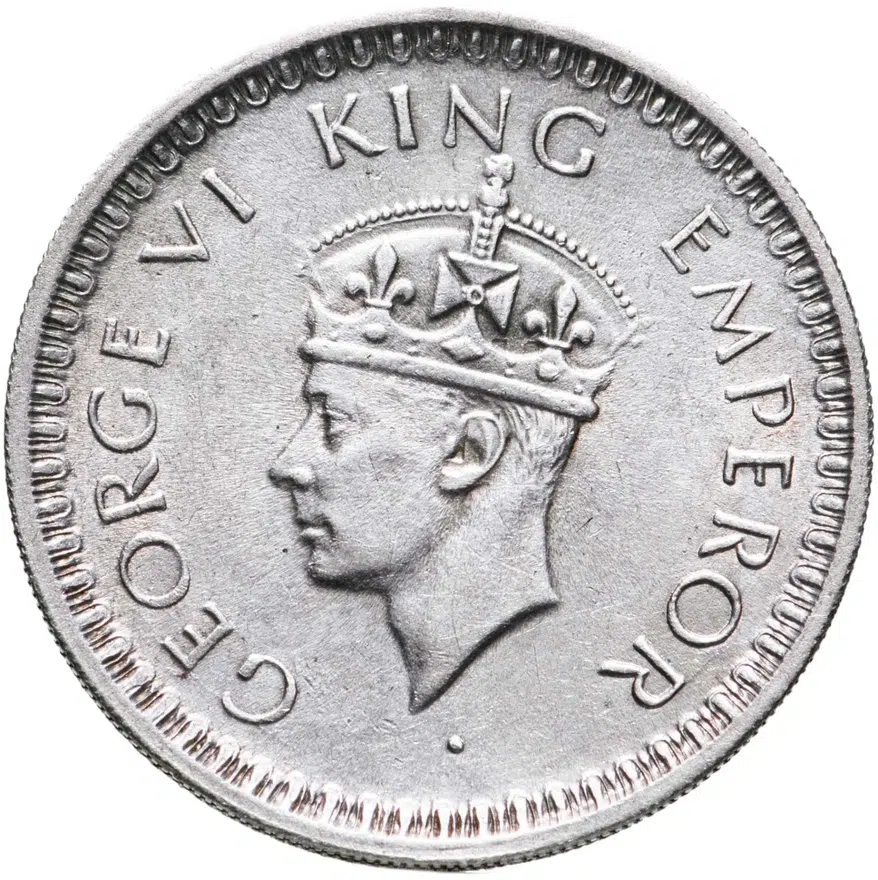Индия (Британская) 1/2 рупии (rupee) 1945 L знак монетного двора: "L" - Лахор, реверс