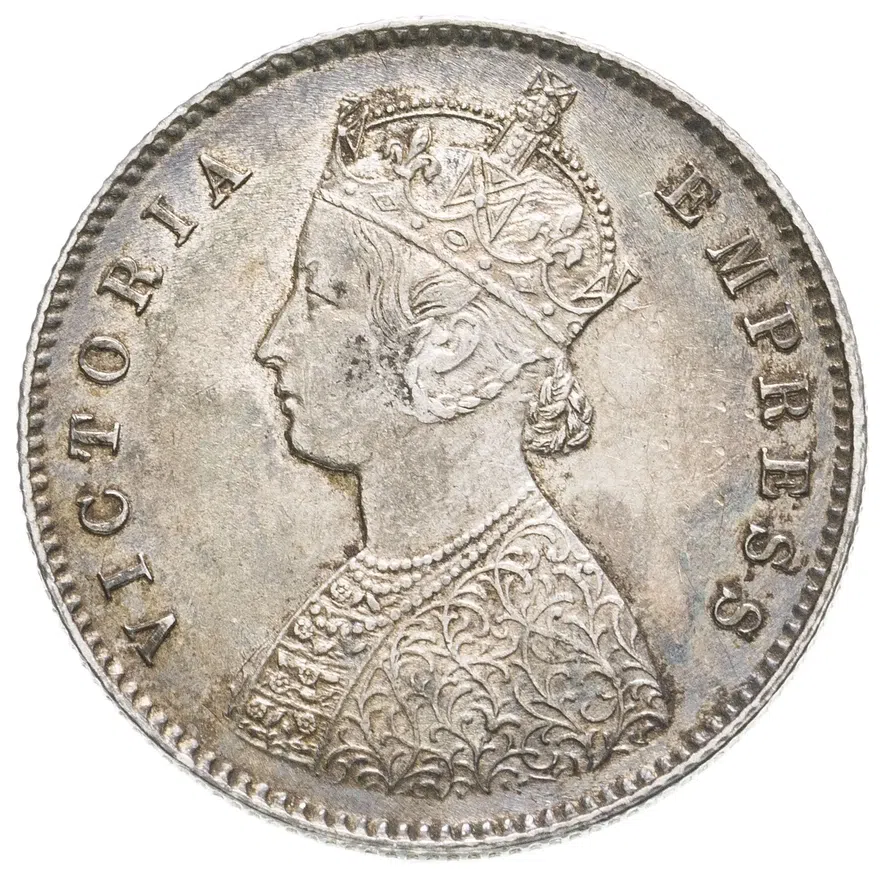 Индия (Британская) 1/2 рупии (rupee) 1894 C  знак монетного двора: "C" - Калькутта, реверс